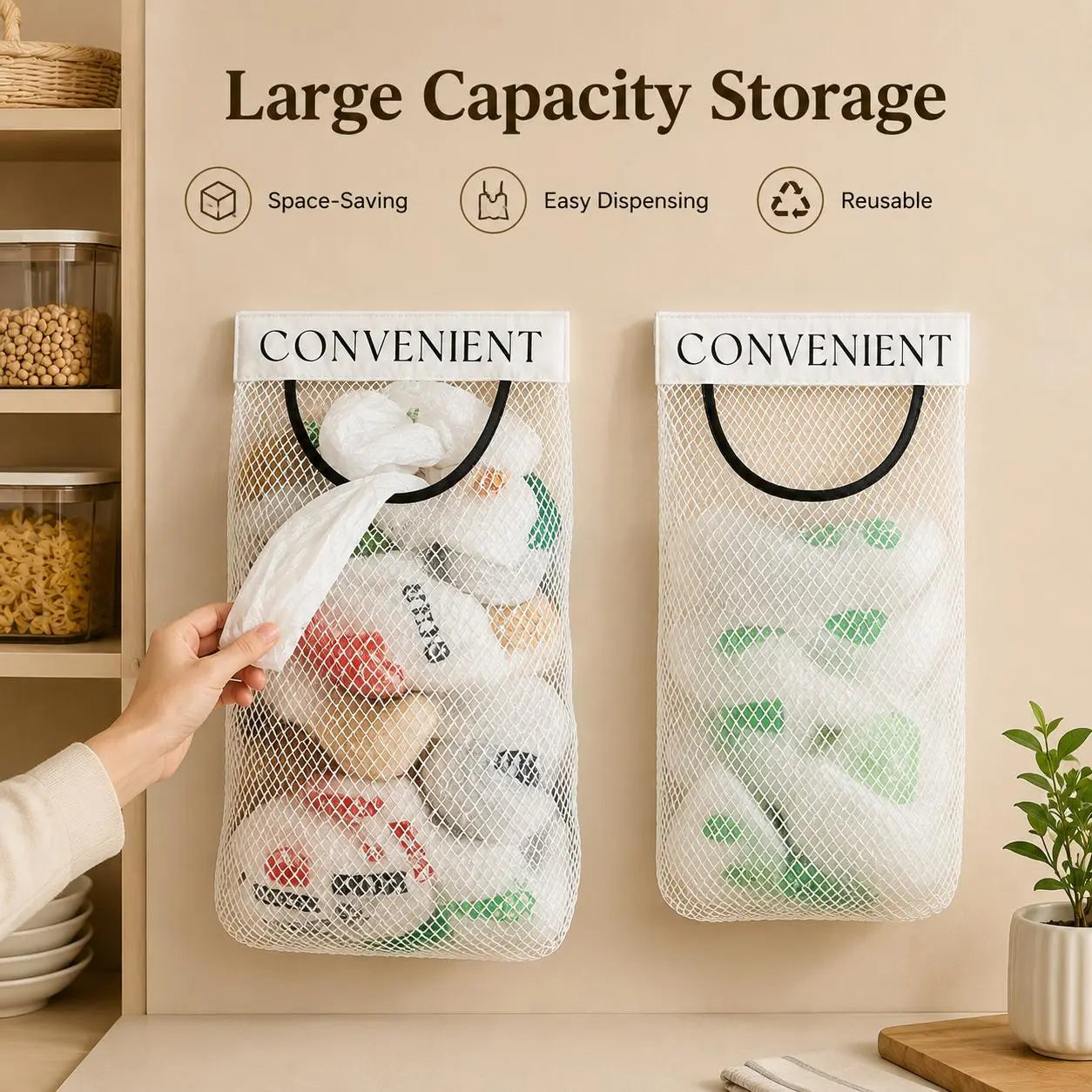 5PCS Grocery Garbage Bag Holder Trash Bag Dispenser, Sticky Wall‑Mounted Mesh Convenient Storage 🗑️