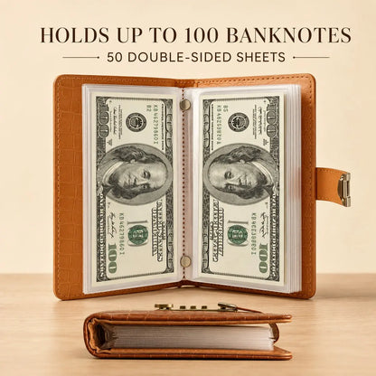 100‑Transparent‑Pocket Currency Collectors Album, Top‑Grade PU Leather📘