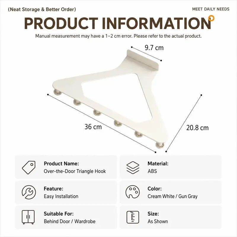 2 Packs Over-the-Door Triangle Hanging Organizer - No-Drill Slide Installation 🪝