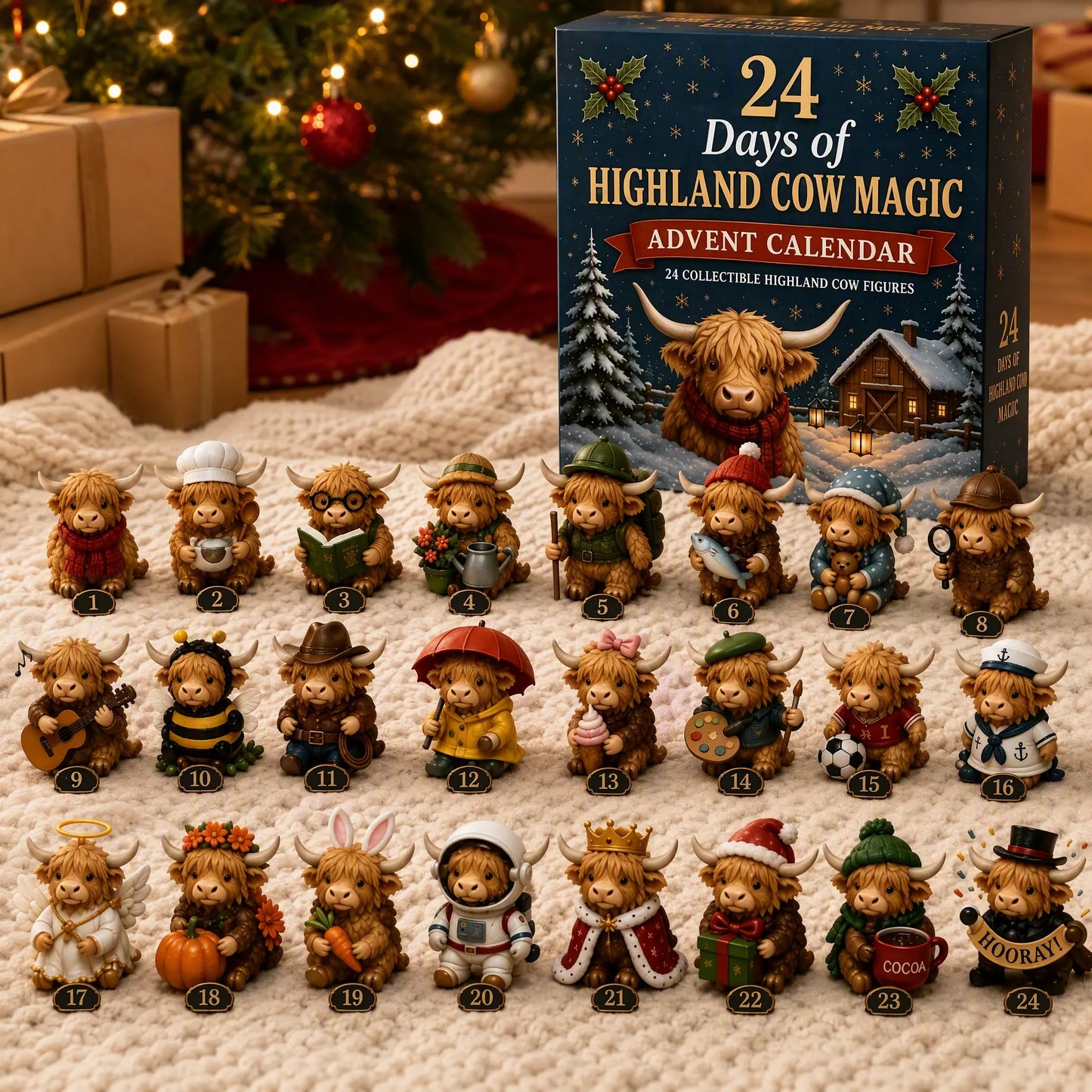 24-Day Highland Cow Advent Calendar - Christmas Countdown Gift Box 🐄🎁