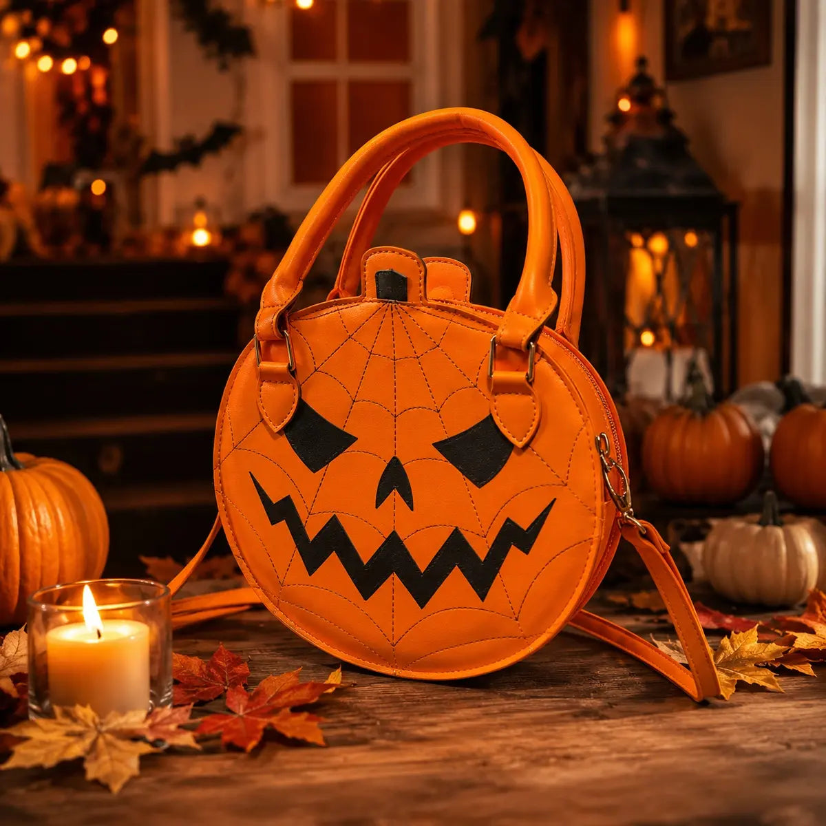 Spooky Jack‑O‑Lantern Pumpkin Crossbody Bag Novelty Spiderweb Stitching Handbag🎃