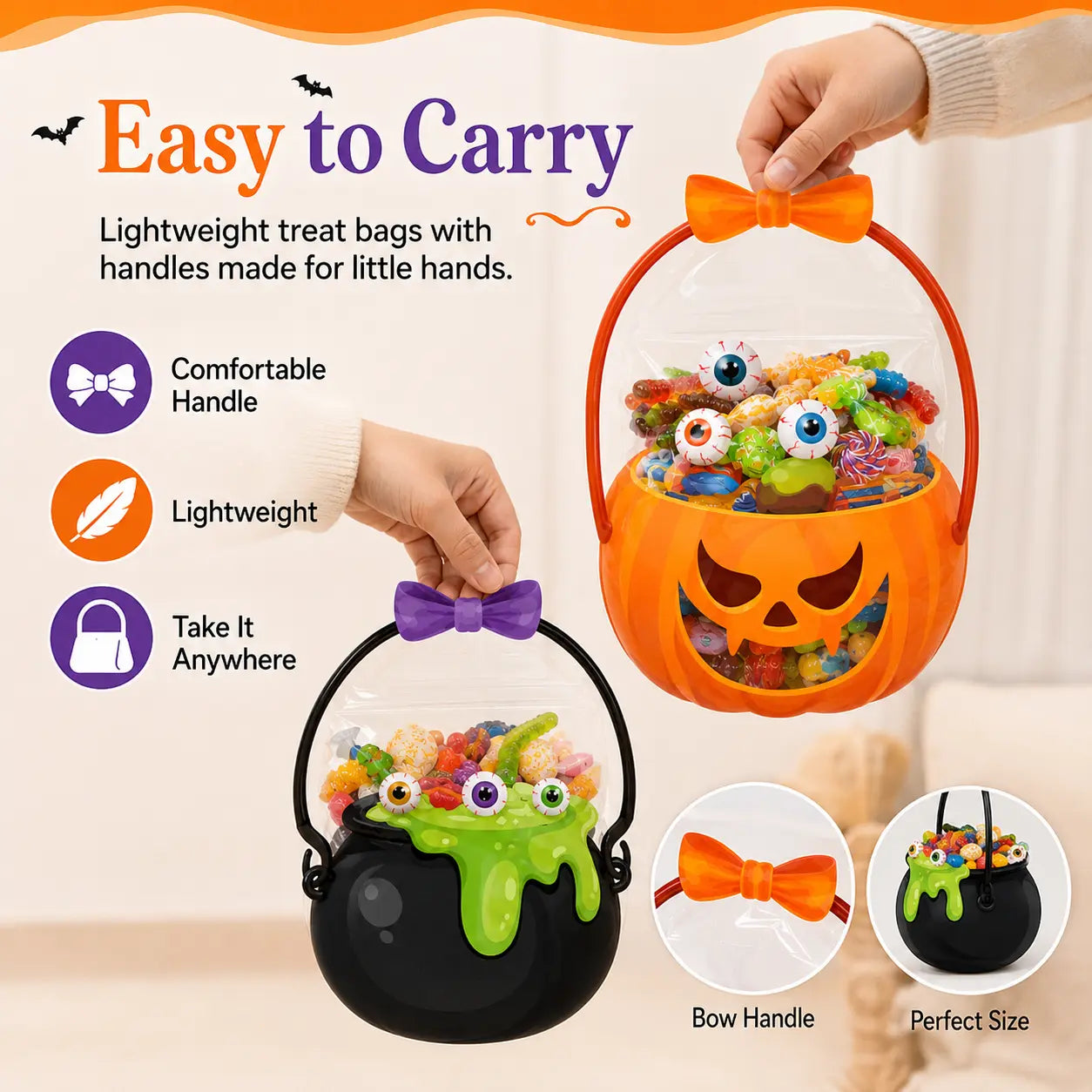 Halloween Plastic Goodie Bags, Trick or Treat Candy Bags 🎃