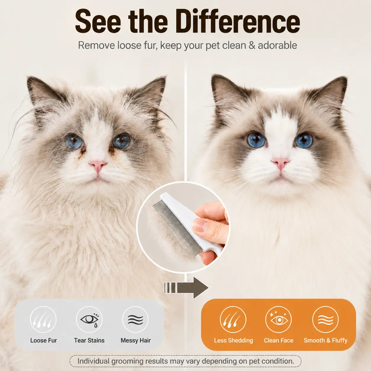 2 Pcs Pet Face Comb Set for Cats & Dogs, Fine Tooth Stainless Steel Grooming Comb🐱🪮
