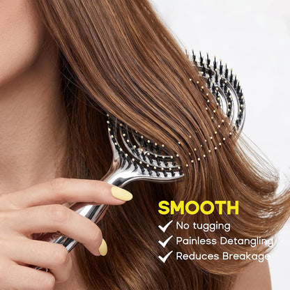 Anti-Static Hollow Round Bristle Brush - Massaging Design for Enhanced Volume 💆
