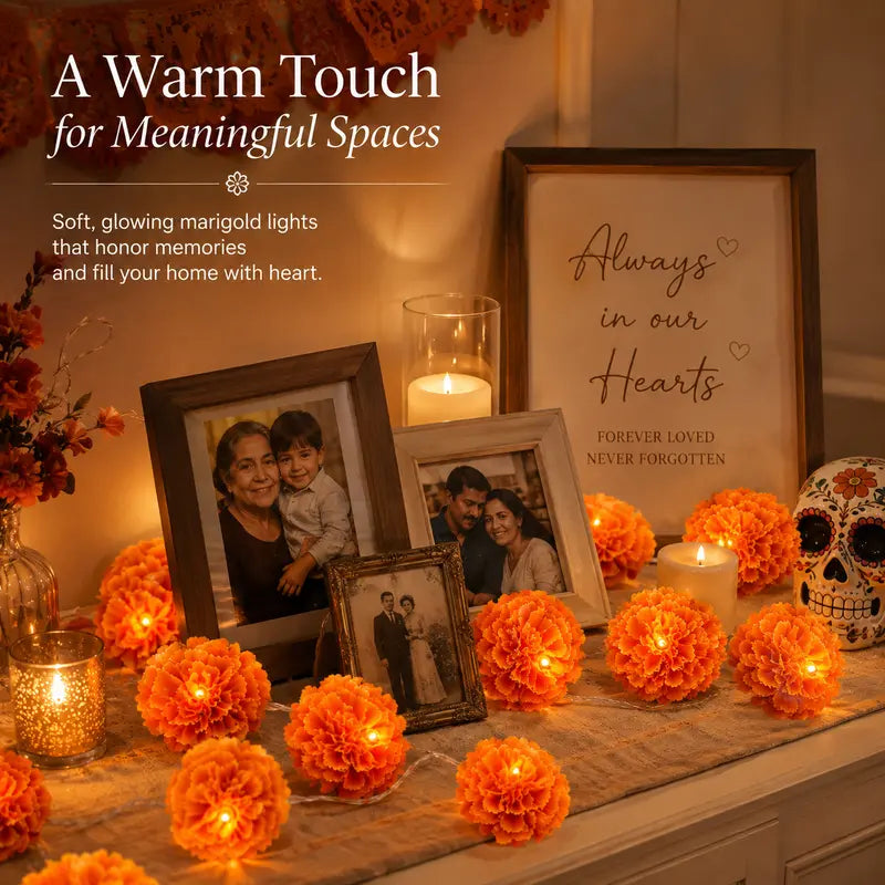 3M Mexican Marigold LED String Lights, 20 Flashing Orange Cempasuchil Style Garland✨