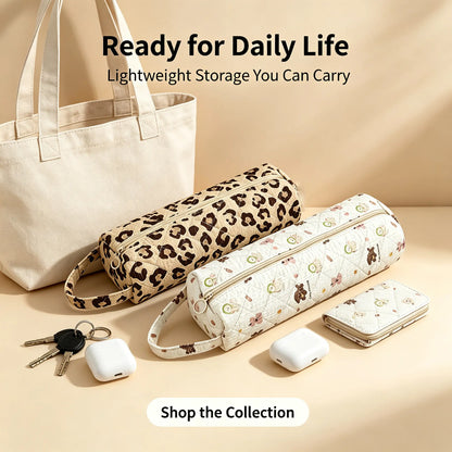 Quilted Multi‑Purpose Storage Bag, Portable Zipper Cosmetic Makeup Pouch with Handle 🧳