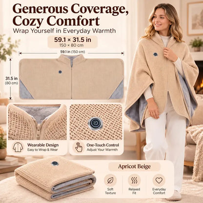 Wearable Heated Shawl Wrap with Zipper 🔥