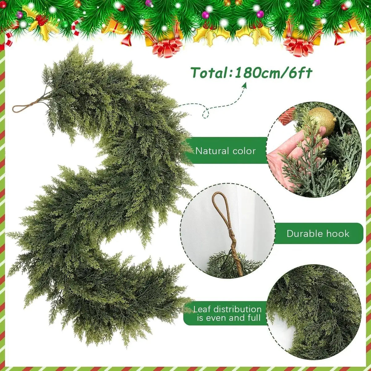 6 FT 2 Pcs Artificial Cedar Garlands, Real Touch Winter Cedar Garland🌲