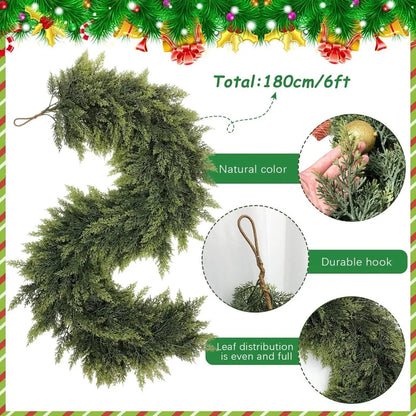 6 FT 2 Pcs Artificial Cedar Garlands, Real Touch Winter Cedar Garland🌲