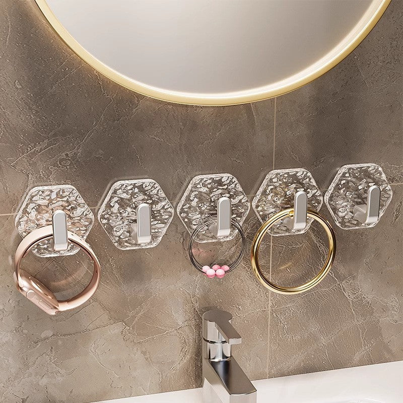 Hexagonal Ripple Self-Adhesive Hooks 10 Pack, Heavy Duty Waterproof Sticky Hooks🪝