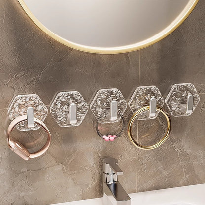 Hexagonal Ripple Self-Adhesive Hooks 10 Pack, Heavy Duty Waterproof Sticky Hooks🪝
