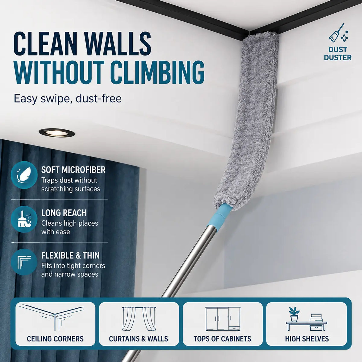 Replacement Gap Duster for Home Corner Place, Durable Flexible Arbitrary Bending Microfiber Dust Brush🧹