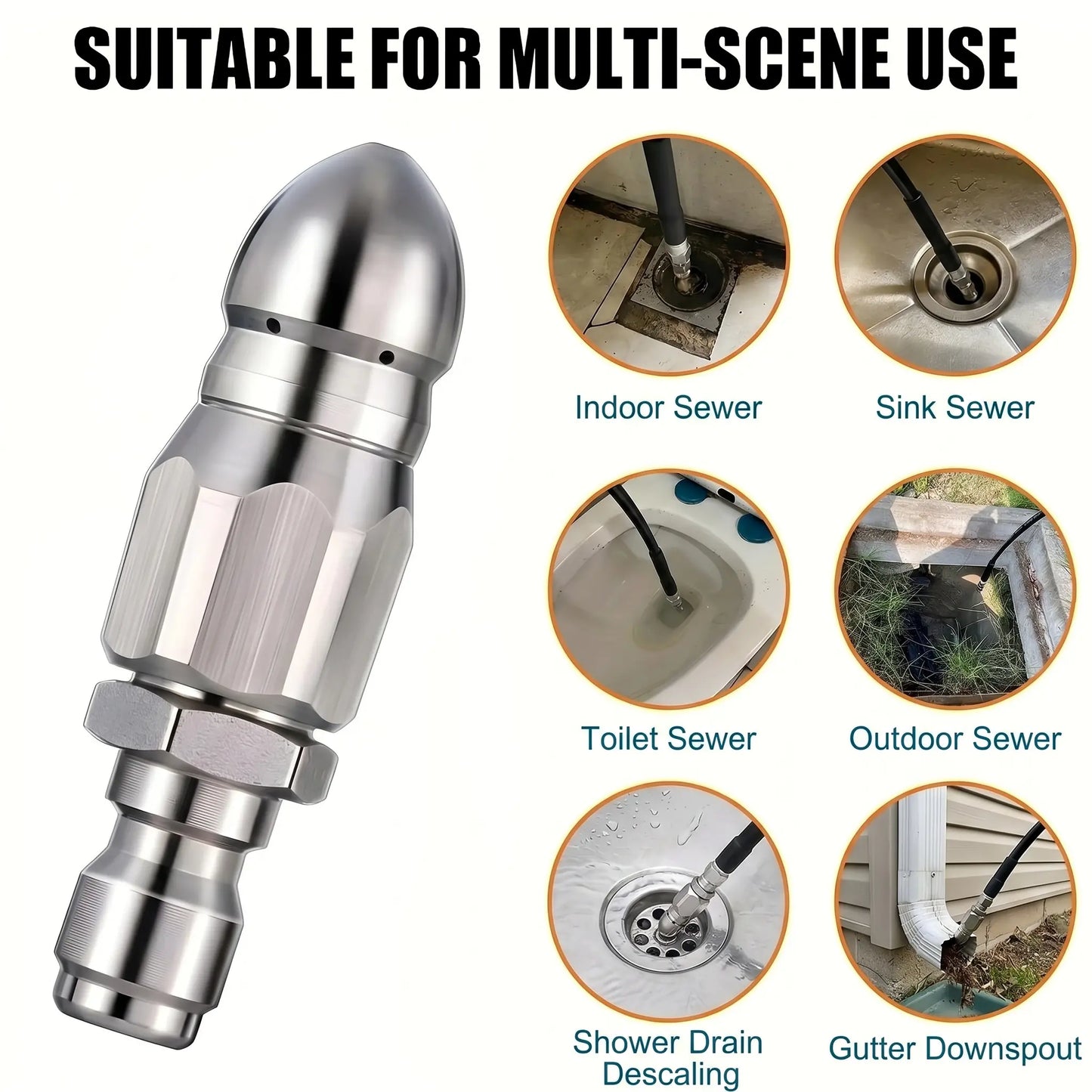 Washer Sewer Jetter Nozzle with Stainless Steel, Mini Compact Durable Sewer Jet Nozzle🚰