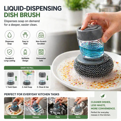 Plastic Auto-Dispense Dish Brush - Multifunctional Pot Scrubber🧼