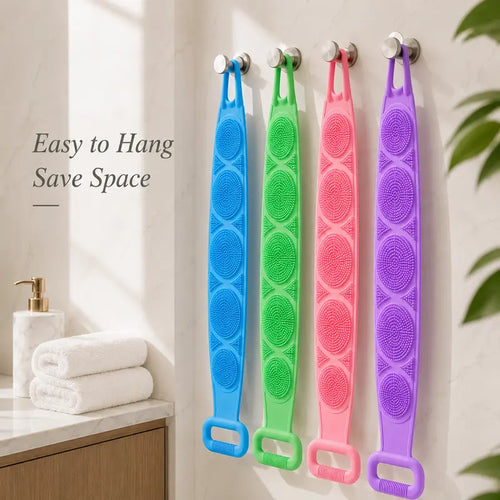 Silicone Bath Brush, Double-Sided Exfoliating Back Scrubber with Mesh Sponge
