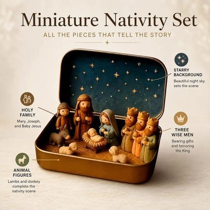Religious Pocket-Size Mini Nativity Scene Set with Storage Box⛪