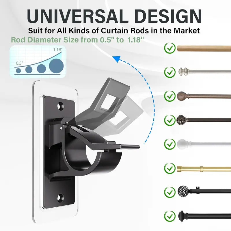2-Pack No-Drill Curtain Rod Brackets, Self-Adhesive Multifunctional Acrylic Gel Rod Holder Hooks 🪝