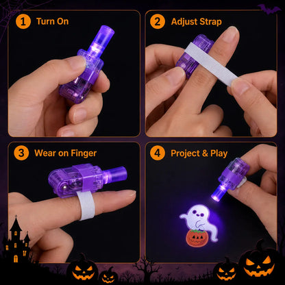 12PCS Halloween Finger Projector Rings, LED Light-Up Finger Toys🔦🎃