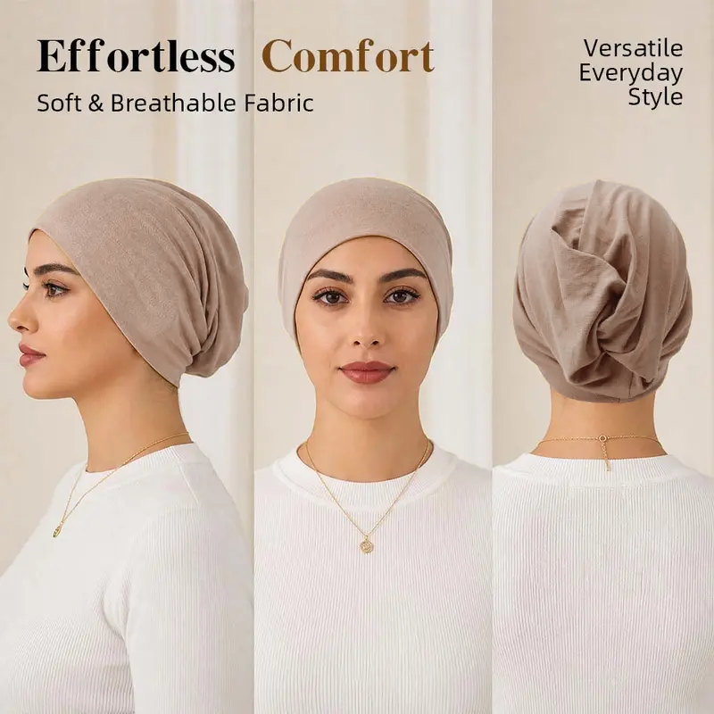 Humwam 3-Pack Women's Solid Jersey Hijab Flat Top Cap 🧕