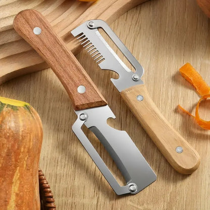 Ultra-sharp stainless steel peeler with wooden handle and bottle opener (2-piece set)