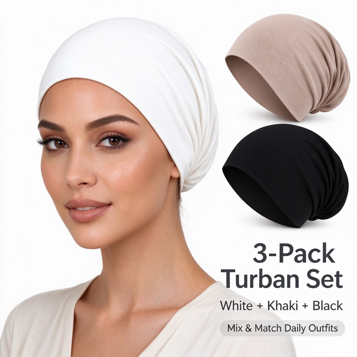 Humwam 3-Pack Women's Solid Jersey Hijab Flat Top Cap 🧕