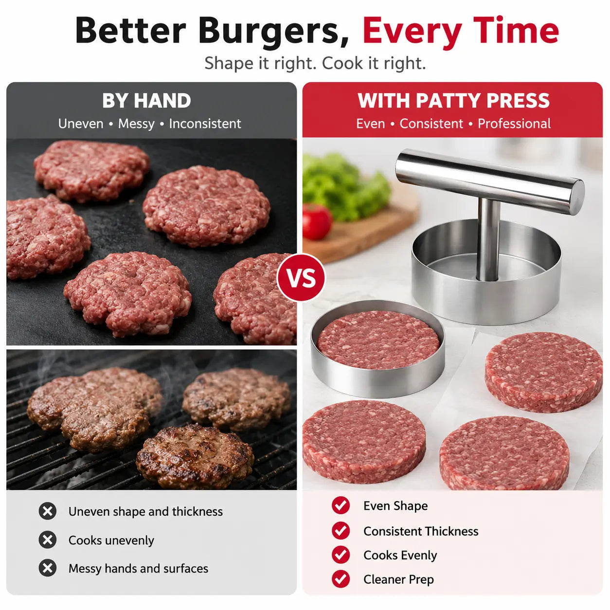 Stainless Steel Burger Press - Nonstick Burger Patty Maker Mold 🍔
