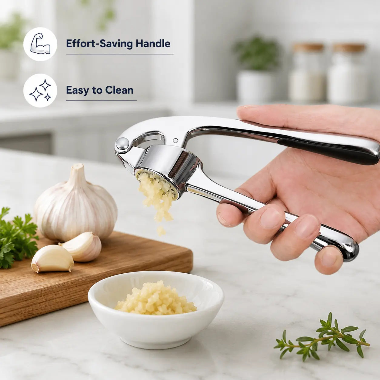 Stainless Steel Garlic Press, Heavy Duty Manual Garlic Crusher Tool 🧄