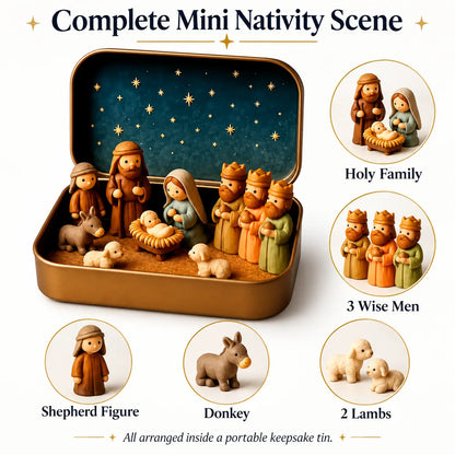 Religious Pocket-Size Mini Nativity Scene Set with Storage Box⛪