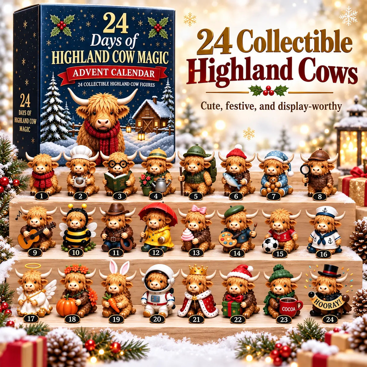 24-Day Highland Cow Advent Calendar - Christmas Countdown Gift Box 🐄🎁