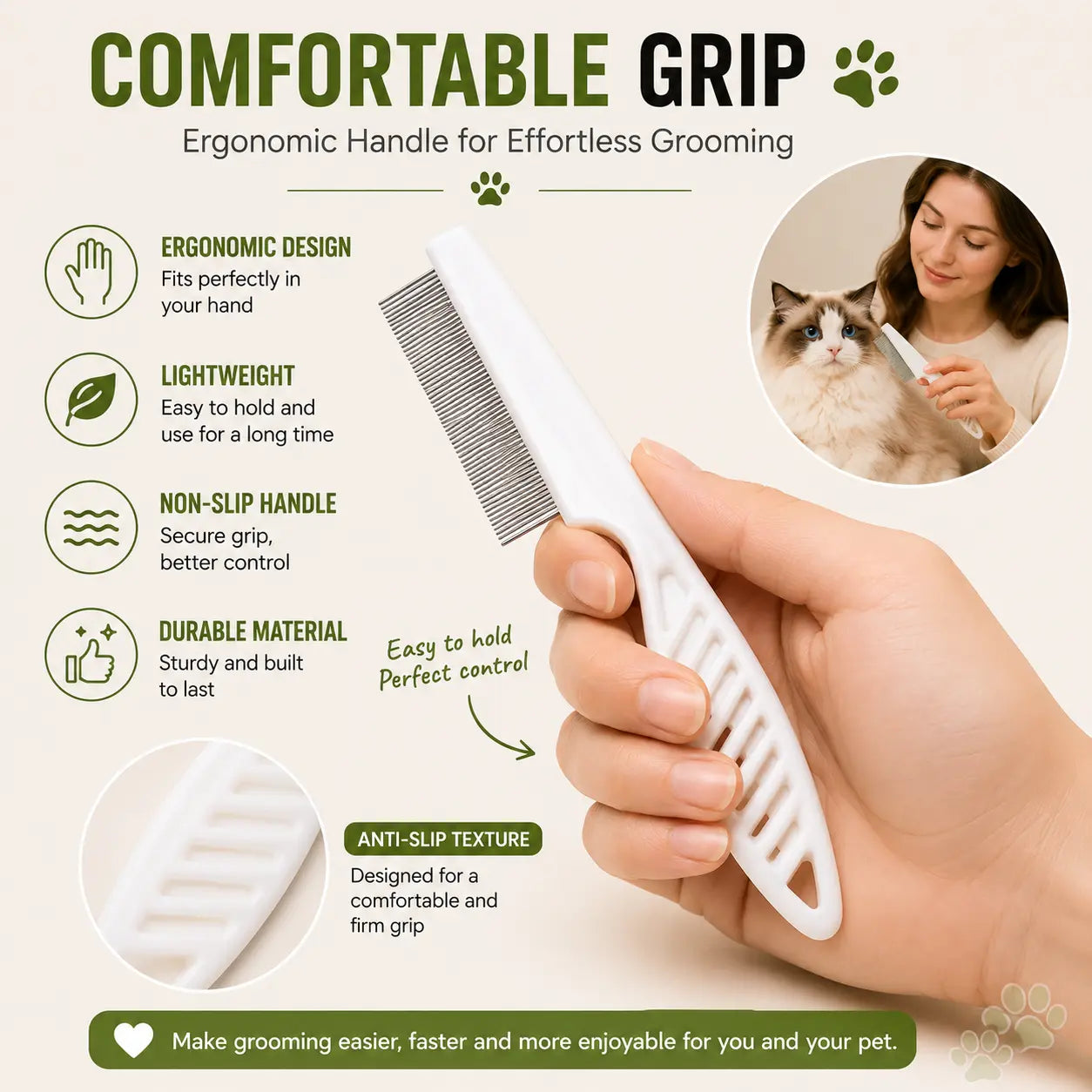 2 Pcs Pet Face Comb Set for Cats & Dogs, Fine Tooth Stainless Steel Grooming Comb🐱🪮