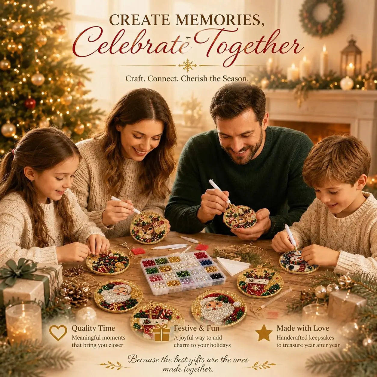 6Pcs/12Pcs Christmas DIY Diamond Painting Ornaments Kit, Xmas Tree Hanging Pendant 🎄