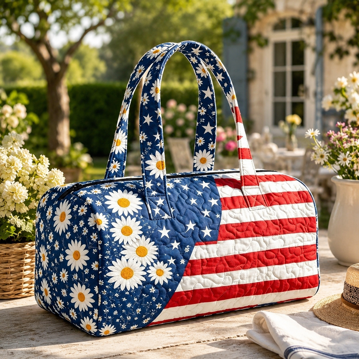 Patriotic Flag Quilted Weekender Travel Duffle Bag👜