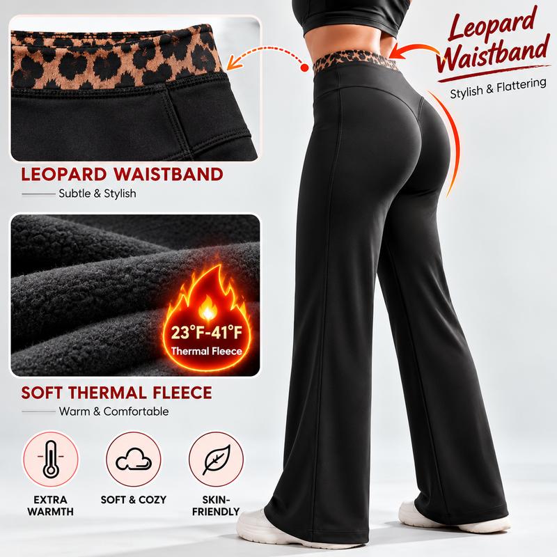 Women's Fleece Lined Wide Leg Pants, High Waisted Soft Thermal Straight Leg Lounge Pants 🧶