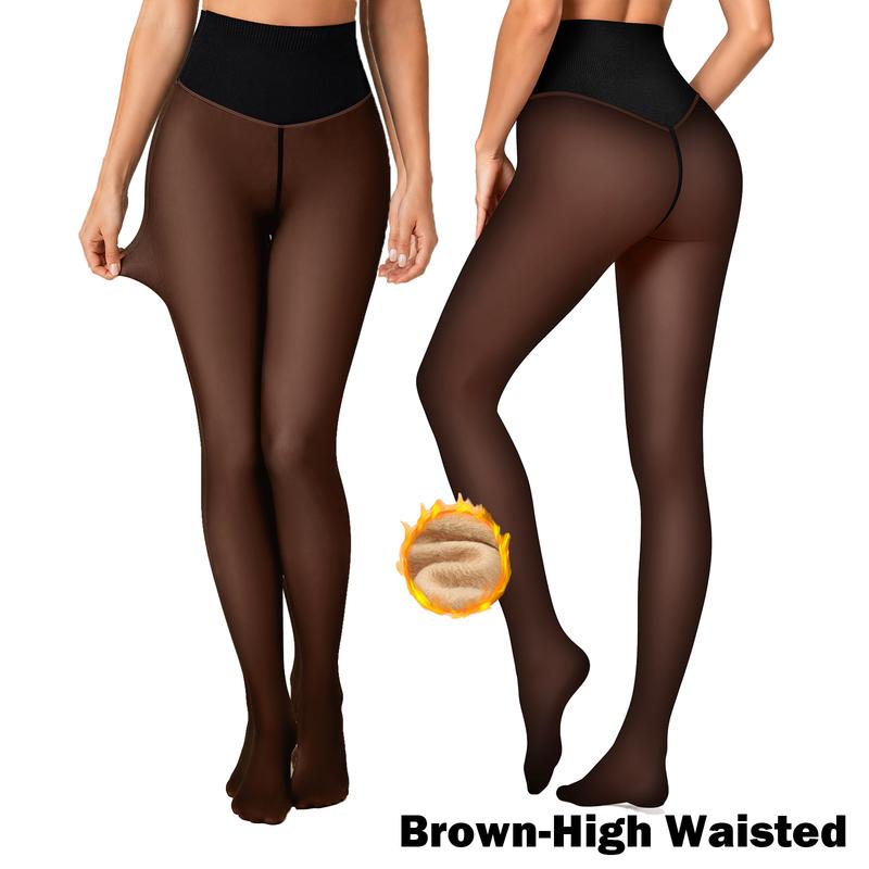 Women Fleece Lined Tights Body Slimming Leggings Sheer Fake Translucent Pantyhose 🧦