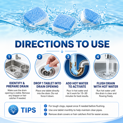 🧽Drain Cleaning Tablets 12 Pack For Sinks, Showers & Washing Machines