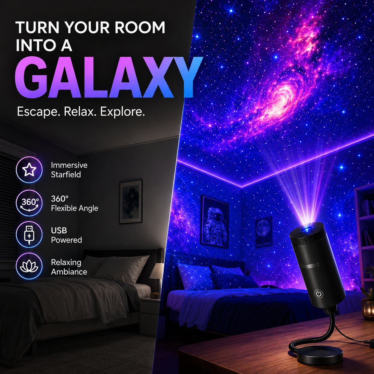 Plug-and-Play HD Star Projector✨