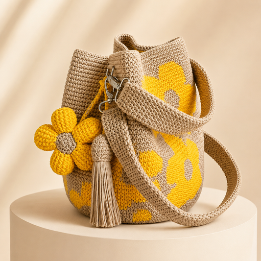 Handwoven Flower Bucket Bag, Boho Lightweight Crossbody Crochet Shoulder Bag👜