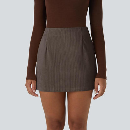 High Waisted Invisible Zipper 2-in-1 Mini A-line Corduroy Casual Skirt 🤎