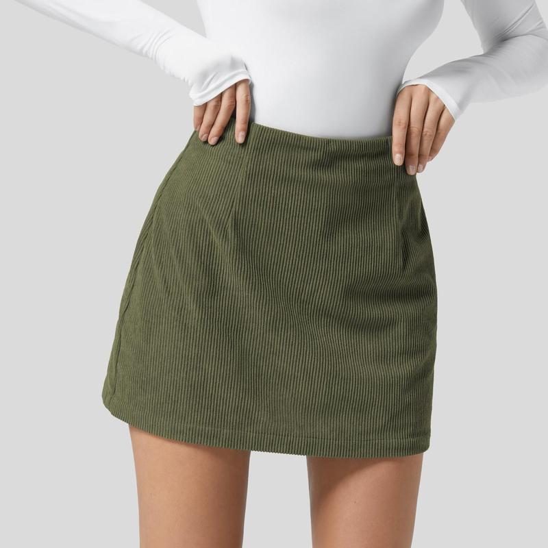 High Waisted Invisible Zipper 2-in-1 Mini A-line Corduroy Casual Skirt 🤎