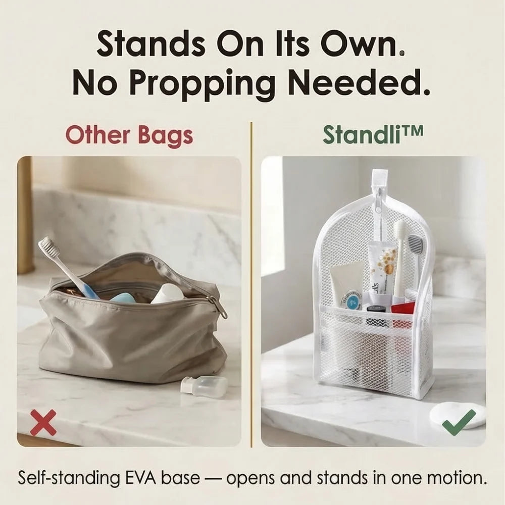 Standing Toiletry Bag, Waterproof Foldable Travel Makeup Organizer 🧳