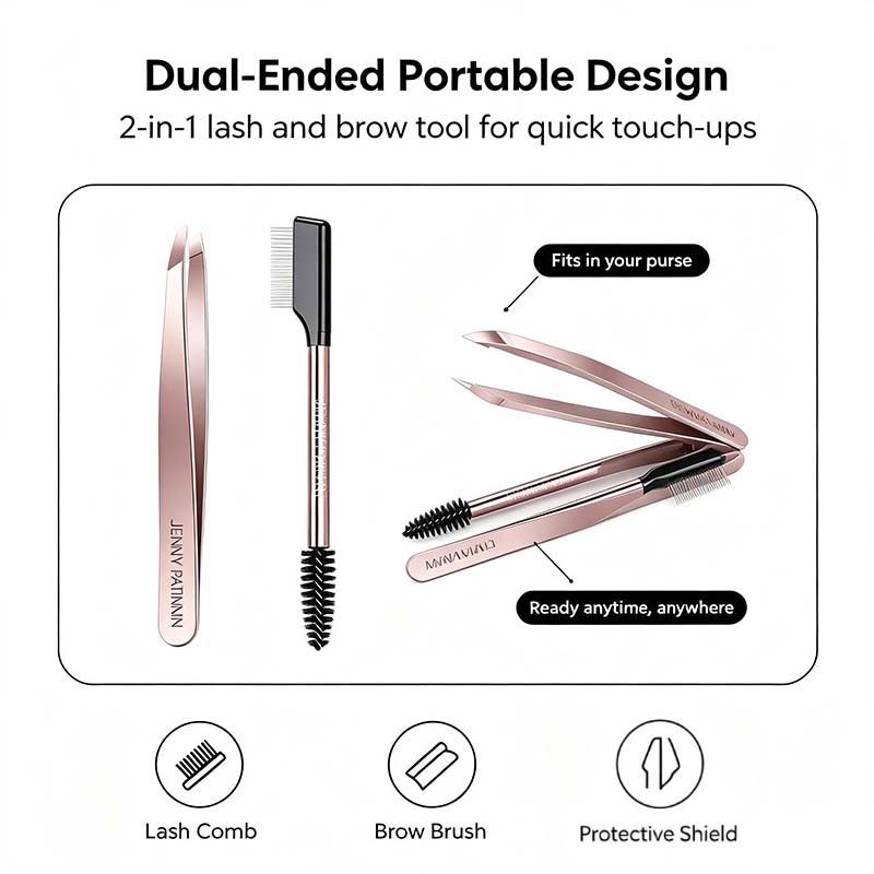 The Big Reveal Lash & Brow Touch Up Tool Set | Precision Stainless Steel Tweezers & Dual-Ended Lash Comb✨