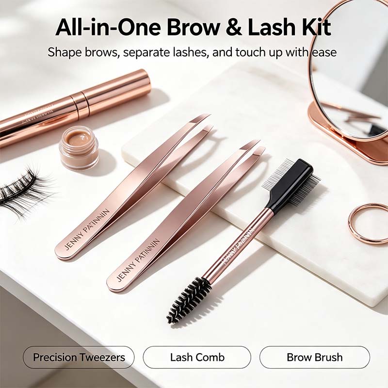 The Big Reveal Lash & Brow Touch Up Tool Set | Precision Stainless Steel Tweezers & Dual-Ended Lash Comb✨