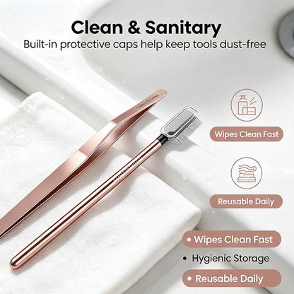 The Big Reveal Lash & Brow Touch Up Tool Set | Precision Stainless Steel Tweezers & Dual-Ended Lash Comb✨