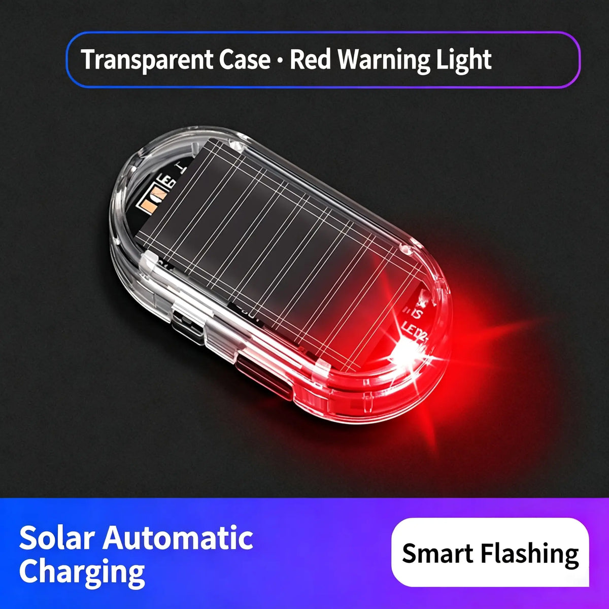 2PCS Solar Powered Fake Car Alarm Light, Auto Light Sensor LED Simulated Security Warning Flashing Light🚨