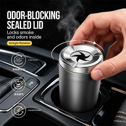 Rotating Sealed Lid Car Ashtray Odor Resistant Auto Cigarette Ashtray Fits Vehicle Cup Holder🚗