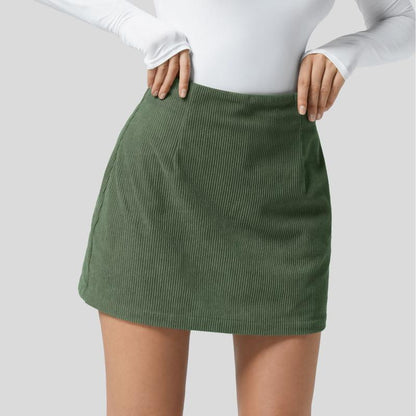 High Waisted Invisible Zipper 2-in-1 Mini A-line Corduroy Casual Skirt 🤎