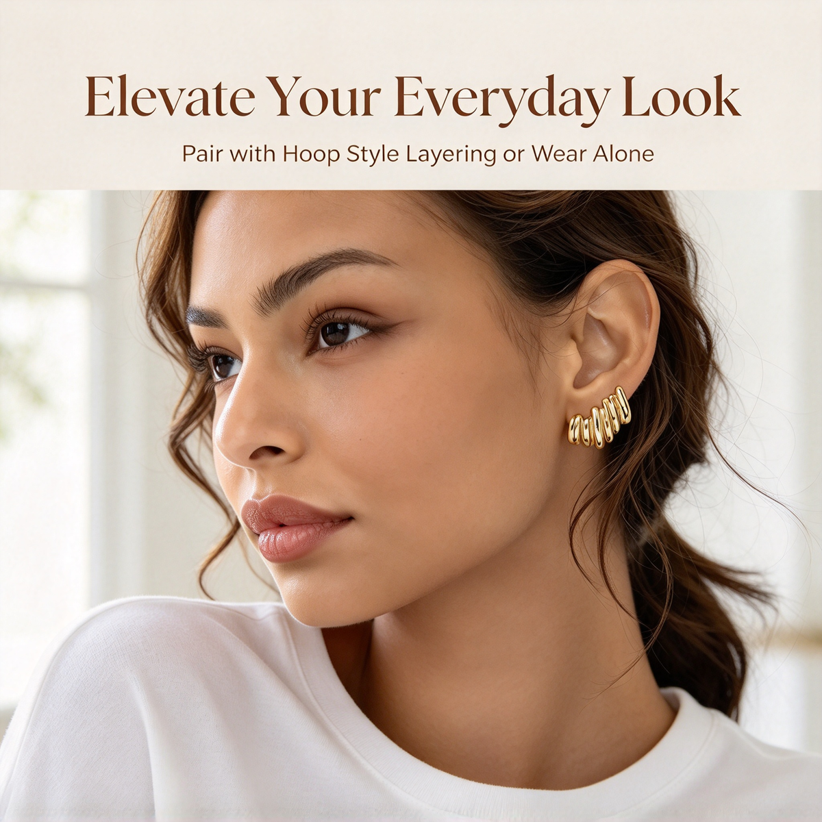 14K Gold Plated Statement Climber Stud Earrings for Women ✨