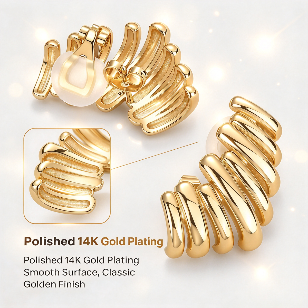 14K Gold Plated Statement Climber Stud Earrings for Women ✨