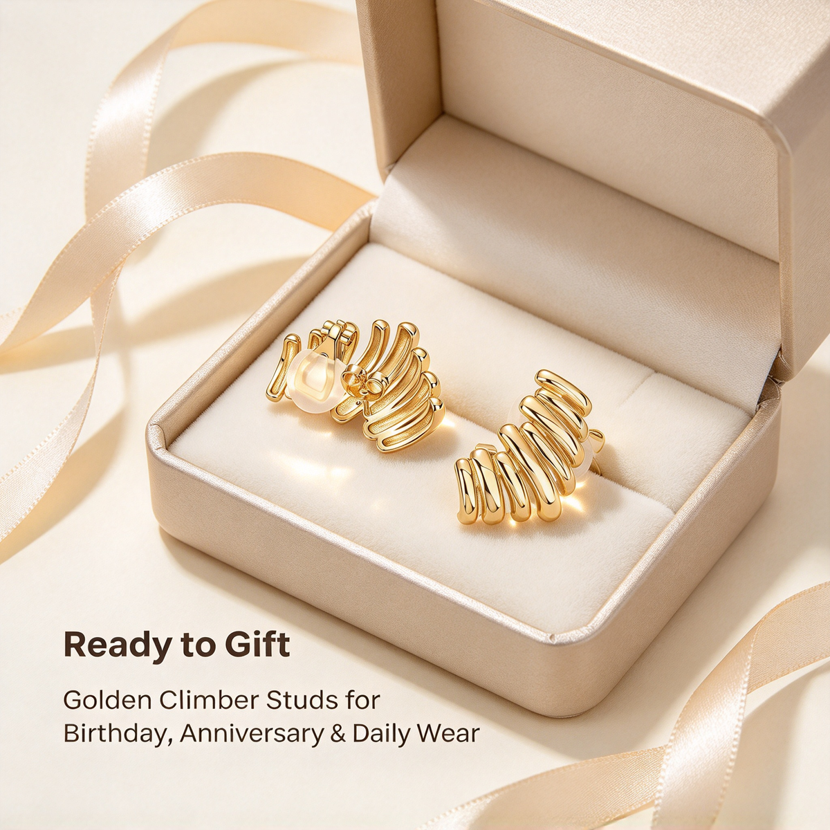 14K Gold Plated Statement Climber Stud Earrings for Women ✨