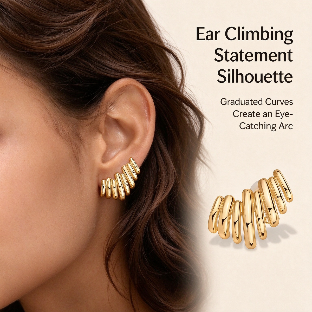 14K Gold Plated Statement Climber Stud Earrings for Women ✨